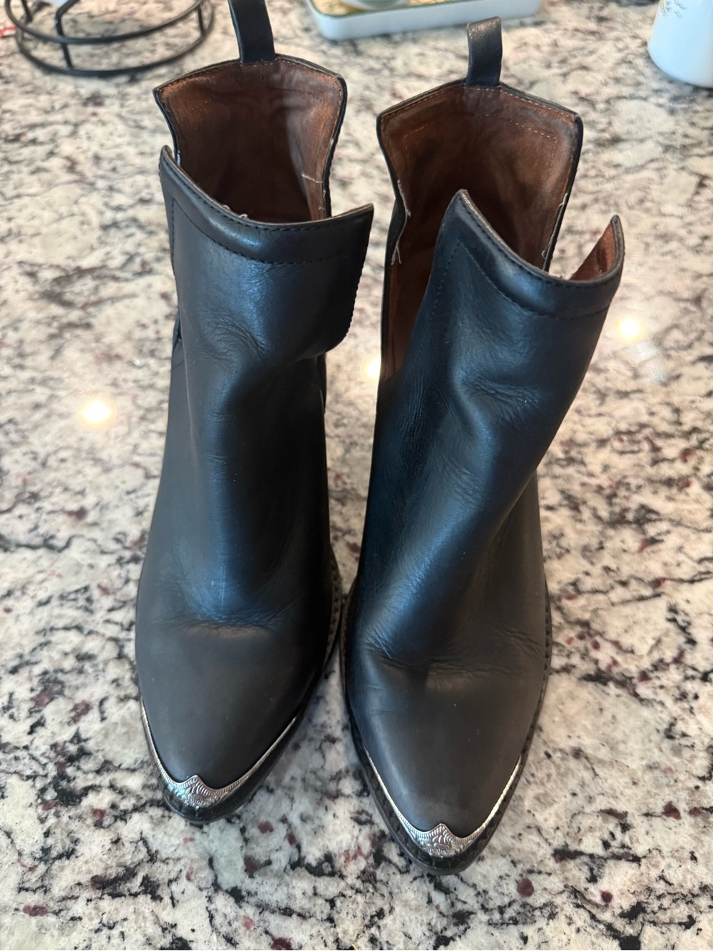 Jeffrey Campbell Cromwell Black Leather Ankle Boots with Silver Toe Caps